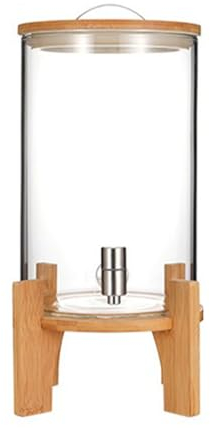 Dispensador de bebidas de vidrio con grifo, dispensador de agua de acero inoxidable y soporte de madera para bebidas frías, recipiente de vidrio de borosilicato de bambú resistente al calor