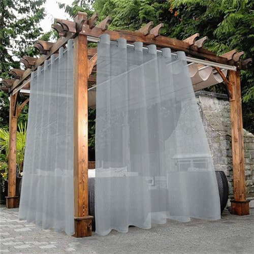 Hiseng Outdoor Vorhang Wasserdicht mit Ösen 2er Set Transparent Outdoorvorhänge Wasserdicht Balkon Vorhang Voile Vorhang für Terrassentür Pergola Pavillon Garten Balkon (132x183cm,Grau)