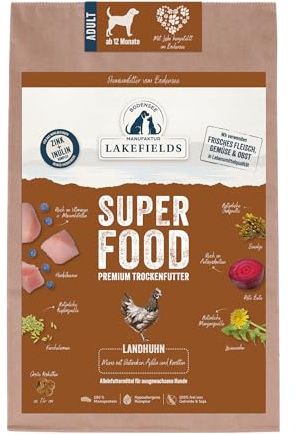 Lakefields SUPERFOOD | Premium Hundefutter trocken | 61% Huhn | 2,5kg | Getreidefreies Trockenfutter für ausgewachsene Hunde | Mit Fenchelsamen, Heidelbeeren & Seealge | Von Tierärzten entwickelt