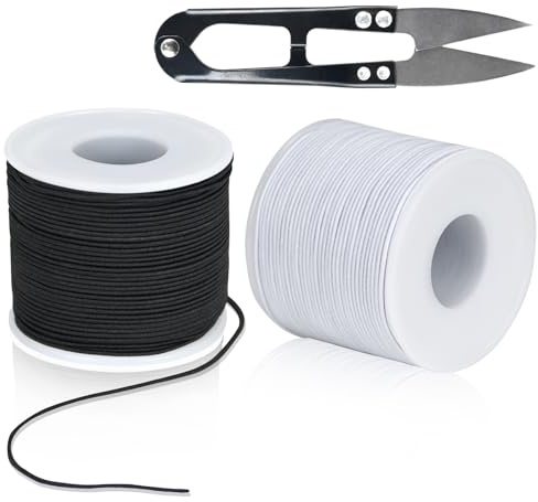 Elastisch Faden,Elastische Gummischnur,Schwarzes Weiß Gummiband mit Schere,Elastische Faden für DIY Schmuckherstellung Armband, Schmuck, Halskette, Basteln,Perlen Spielzeug（1mm*100m）