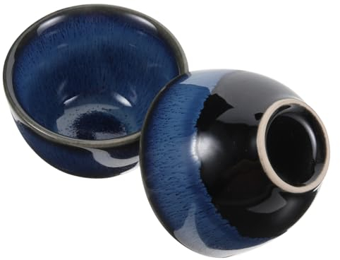 Garneck 2pcs Ceramic Sake Cups Japanese Style Blue Glazed Large Sake Serving Cups Tea for Traditional Drinking and Tea Ceremony