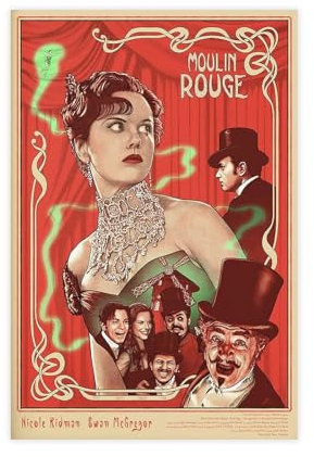 OGTDA Moulin Rouge Poster auf Leinwand, Wandkunst, Dekordruck, Bild Gemälde für Wohnzimmer, Schlafzimmer, Dekoration, ungerahmt, 60 x 90 cm