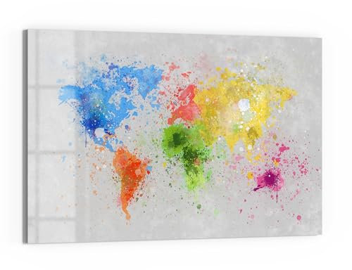 DEQORI Glas-Magnettafel | 60x40 cm cm groß | Motiv Welt in Farben | Memo-Board aus Glas | Magnetboard inkl. Magnete, Stift & Tuch für Küche & Büro | Tafel magnetisch & beschreibbar