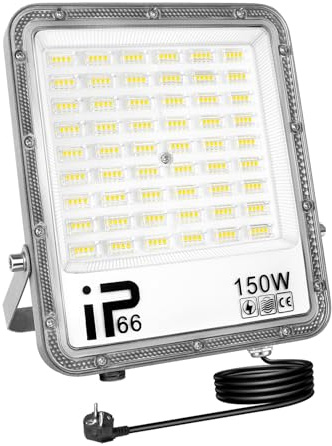 AUXTINGS Foco LED Exterior 150W, Foco Led con Enchufe, Super Luminoso 15000LM 6000K Blanco Frío Proyector Led Exterior, Impermeable IP66 Iluminación de Seguridad para Casa,Patio,Garaje,Terraza,Campo