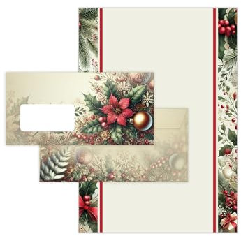 Briefpapier Weihnachten Weihnachtsbriefpapier mit Umschlag Umschlägen mit Fenster Weihnachtspapier A4 für Kunden (50 Blätter + 50 Umschläge)