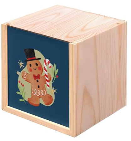 Fabulous Scatola in legno Cofanetto – Pupazzo in pan di zenzero Magia di Natale illustrazione disegno (10 x 10 x 10 cm)
