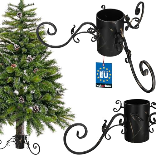 KOTARBAU® Soporte para árbol de Navidad con depósito de agua para árboles grandes, de metal, pátina dorada, soporte para árbol de Navidad, soporte para espacios públicos, soporte para árbol de