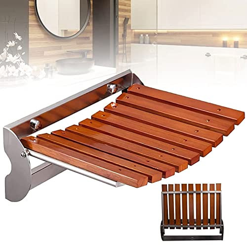 Faltbarer Teak-Duschsitz, Wandmontage, Badezimmerbank, Edelstahl-Klapphocker für Dusche, Klappstuhl für enge Räume, 200 kg Kapazität (38 x 14 x 30 cm)