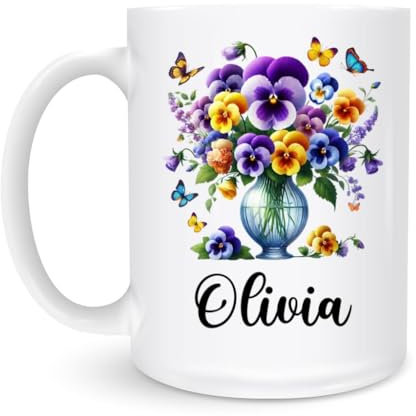 Pansy Coffee Cups 330 ml Coffee Mug Unique Tea Cup Durable Drinking Cup Fun Gifts for Mom Sister Anniversary Celebration