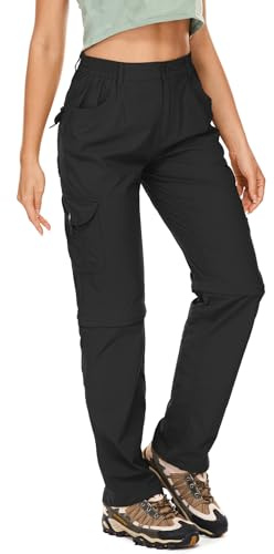Asfixiado Damen-Wanderhose-Zip-Off-Trekkinghose, Atmungsaktiv Wanderhose Damen Schnell Stretch Trekkinghose Abnehmbar Funktionshose Outdoorhose Sommer Hiking Pants（Black 10）