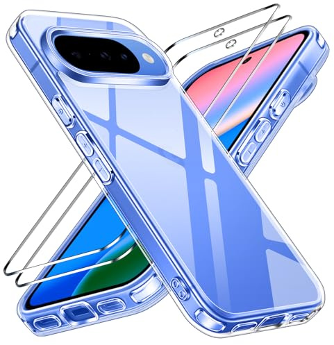 iVoler Nie Vergilbung Klar Hülle für Google Pixel 10 / Google Pixel 10 Pro, 1 Handyhülle mit 2 Stück Panzer Schutz Glas, [Militärischer Schutz] Stoßfest Transparent Schutzhülle Dünn Durchsichtige Case