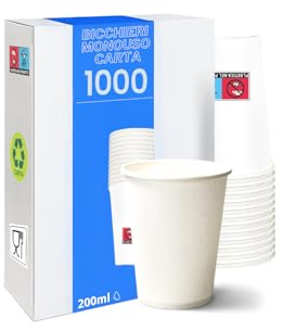 MOHOME 1000 Bicchieri Carta 200 ml Monouso Bicchiere Bianco Compostabili Biodegradabili Bevande Calde Acqua Tè Tisana Cappuccino Caffè Eventi