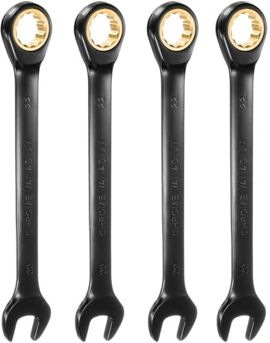 QUARKZMAN 4Pcs Llave de Trinquete 22mm Métrica de Boca Abierta 72 Dientes Acero CR-V Niquelado Llave Combinada de Trinquete para Tornillos Tuercas