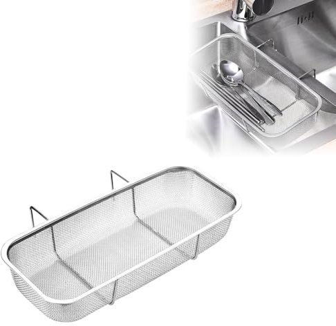 Sink Drain Basket, Fine Mesh Stainless Steel Sink Strainer, Basket with Hanger, Multi-Purpose Kitchen Drainer for Fruit, Vegetable Washing (1Pc)