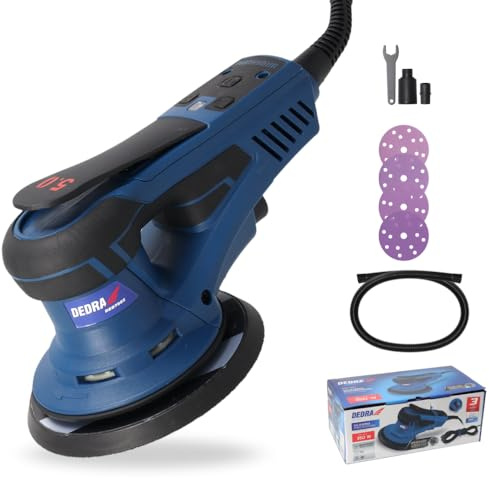 DEDRA 350 W excenterslipmaskin, Ø 150 mm, borstlös, justerbar hastighet 4 000–10 000 varv/min, dammutsugning, ergonomisk design med mjukt grepp inklusive tillbehörssats