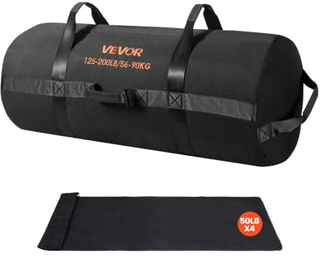 VEVOR Workout-Sandsack, strapazierfähige Powerbags Sandsack-Trainingstasche mit Griffen, einstellbar 56-90 kg für Fitness-Krafttraining, Cross-Training, Fitnessstudio-Übungen, Schwarz (ungefüllt)