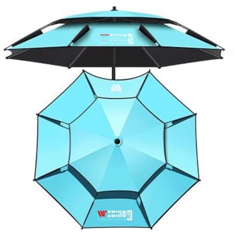 OPOLDBDMAC Parasol De Plage Coupe-vent Parapluie Portable Parapluie De Pêche En Plein Air Parapluie Plié De Patio Résistant Au Vent, Parasols De Plage Double Couche 200/220/240/260cm(Lake blue,200cm/6