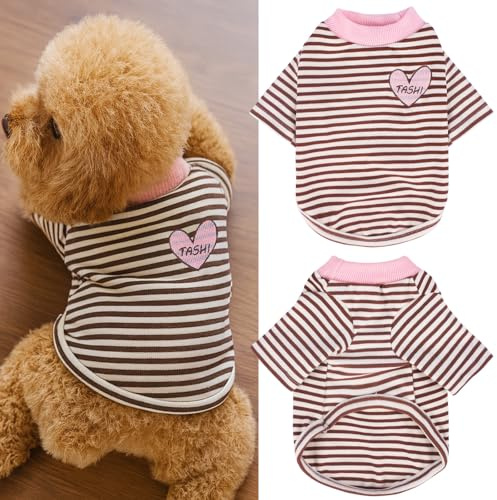 Yaopelky Felpa per cani di taglia piccola e media e gatti, maglietta a maniche lunghe, abbigliamento casual per cani, per Yorkie Chihuahua (M(3-4,5 kg), collo rosa)