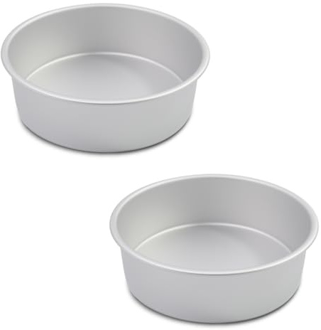 kefyixc 8×3 Inch Round Cake Pan Set of 2,Anodized Aluminum Cake, Baking Tin for Birthday Cake, Party Silver