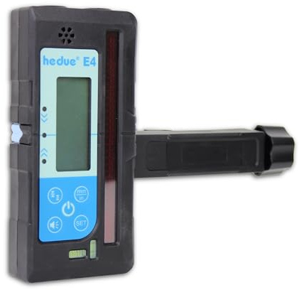 hedue® Laserempfänger E4 - Laser Empfänger für Rotationslaser mit rotem/grünem Laserstrahl, digitale Anzeige in mm/inch, 600 m Arbeitsbereich