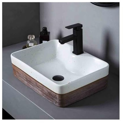 Lavandino da appoggio Rettangolare a Righe per Bagno, Balcone, Retro, in Ceramica, lavamani
