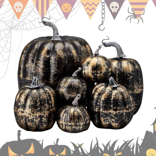 Konstgjord - Dekorativt Skum Falsk Pumpa Set, Grönsaksskörd Gårdsstil för Halloween Thanksgiving och Höstsemester för Inomhus Utomhus Veranda och Kök Dekoration