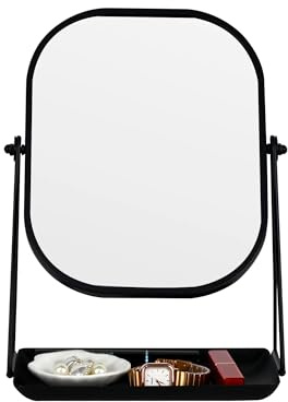 Tstarer 360 Degrees Rotating Metal Makeup Mirror with Storage (Black)