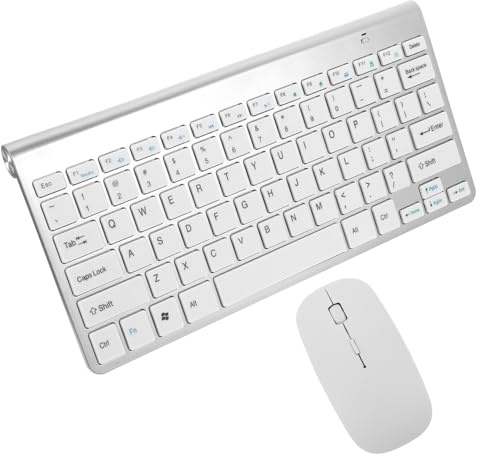 Teclado y Ratón Inalámbricos Compactos 2,4g, 78 Teclas, Color Plata | Conjunto ABS Silencioso, Receptor USB Incluido, Diseño Delgado Ahorra Espacio, Escritura Cómoda para Viajes Profesionales