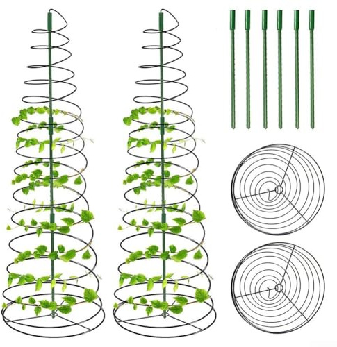 Zilimontt Struttura rampicante regolabile in metallo per piante in vaso e decorazione da giardino, struttura di supporto in ferro verde da 74 cm, con design a spirale, confezione da 2