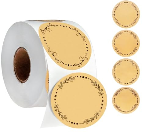 500 Stück Marmeladen Etiketten,Rund Rolle Etiketten Marmeladengläser,5cm Kraftpapier Optik Handmade Aufkleber Etikettens Selbstklebend,für Backen Marmeladengläser,Geschenktüten,Umschläge