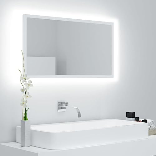 Frdhee Set di mobili da bagno con lavandino, specchio da bagno a LED bianco, 80 x 8,5 x 37 cm, in acrilico, per bagno, soggiorno, sala da pranzo, cucina, moderno