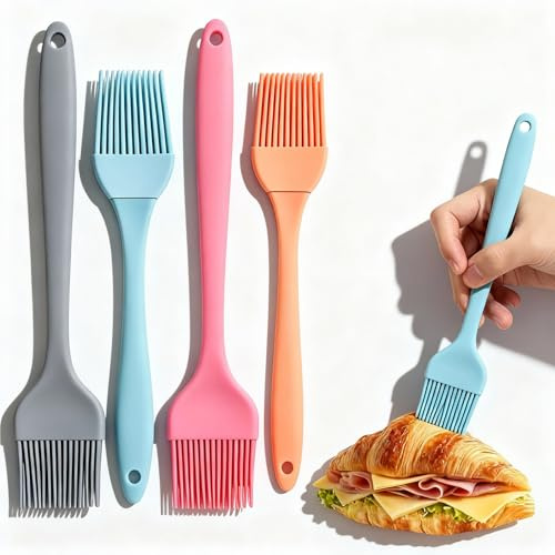 Foverin 4-Pack Silicone Pastry Brush Set, Heat-Resistant 450F Basting Cooking Brushes, One-Piece Food-Grade Oil Brush for Grilling, Baking, Egg Wash