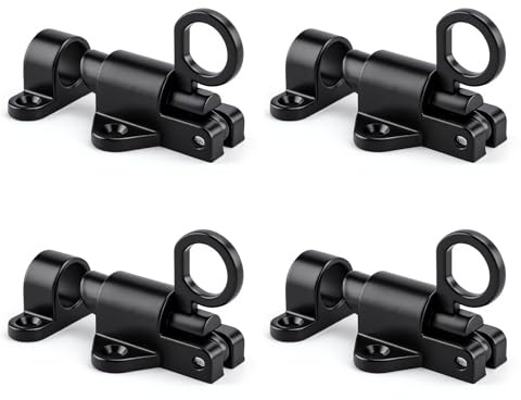 4 Pcs Door Bolt Spring Latch Lock, Garden Gate Latch for Wooden Gates | Black Door Latches, Automatic Gate Bolts for Wooden Gates, Gate Latches for Windows, Garden, Animal Cages, Cabinet Doors