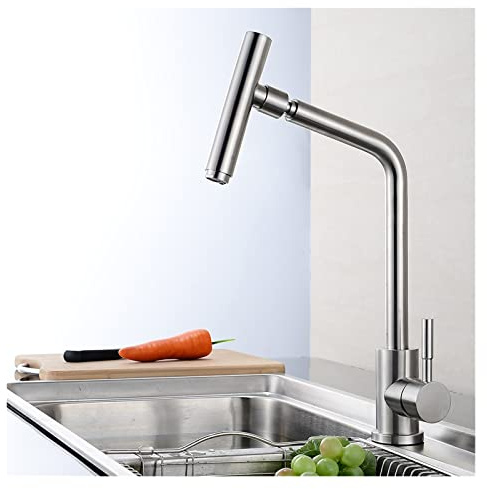Grifo giratorio de cocina acero inoxidable 304, mezclador 360 fregadero dibujo sin plomo caliente y frío,Instalación simplificada