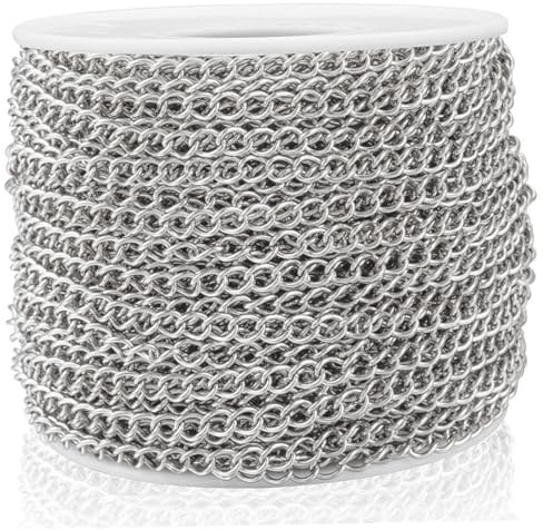 Nukinp pansarkedja i rostfritt stål, 20 m platta vridna länkkedjor för smyckestillverkning, polerad fleranvändning rostfri stålkedja för halsband, armband, vristlänkar, örhängen
