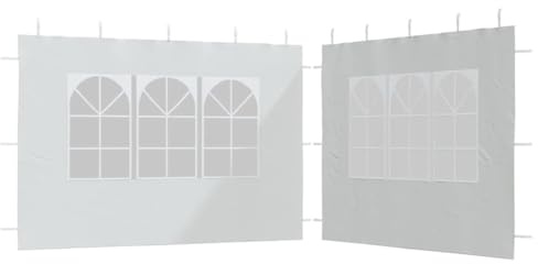 Xhnifbn Partyzelt-Seitenwände 2er Set mit dekorativen Fenstern, Pavillon-Seitenteile aus PE-Material, Ersatzwände für Gartenzelt und Festzelt, 300 x 195 cm, Weiß, Montage mit Klettverschluss