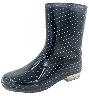 Ladies Short Spotty / Dots Print Wellies Wellington Boots, Black, 7 UK
