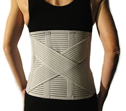 CORSETTO LOMBARE CON INCROCIO -Grigio, L (87-97 cm.)- Supporto Ortopedico Steccato, Fascia Cintura Addominale con 6 Stecche, Tutore per Schiena, Busto Renale Correttore Posturale - UNISEX Uomo Donna