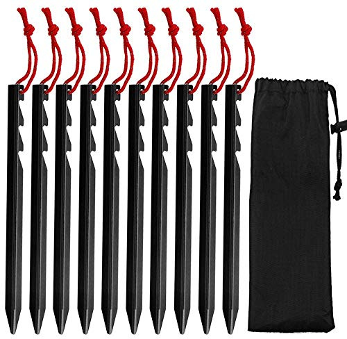 Gibot Camping Heringe, Schwarze, 10 pcs | Aluminium Legierung, Ultralight Heavy Duty, Stabil für Camping, Planen, Hängematten