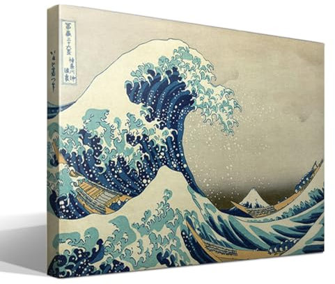 cuadrosfamosos.es Cuadro Canvas La Gran Ola de Kanagawa de Katsushika Hokusai - Ancho: 55cm - Alto: 40cm - Bastidor: 3cm - Impresión sobre Lienzo de Algodón 100% - Fabricado en España