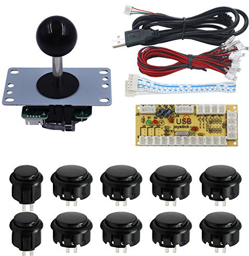 SJJX Zero Delay Arcade DIY Kit Parts USB Encoder to PC Joystick 5Pin Rocker + 10pcs Black Push Buttons 822a blac