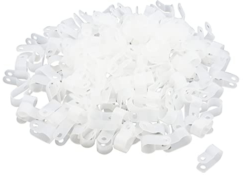 Antrader R-Type Cable Clamp 1/4 Inch White Nylon Cable Organizer Clips for Wire Management Pack of 200 with Screws