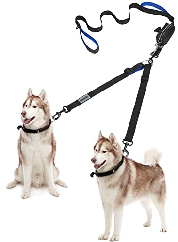 YOUTHINK Hundeleine Doppelleine für 2 Hunde Keine Verwicklung Reflektierend Hundeleine Doppelte Gepolsterte Griffe Verstellbar Splitterleinen, mit kotbeutelspender für Hunde bis zu 50 kg