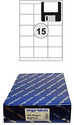 7.500 Etiketten 70 x 50,8 mm selbstklebend auf DIN A4 Bögen (3x5 Etiketten) - 500 Blatt Bigpack - Universell für Laser/Inkjet/Kopierer/Farblaser einsetzbar - 70x50mm 15-teilig