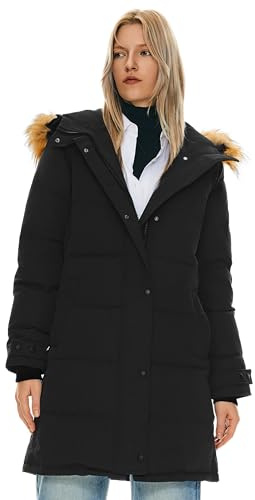 Orolay Manteau en Duvet Isolé pour Femme Veste Matelassée à Capuche D'hiver en Fausse Fourrure Le noir XXL