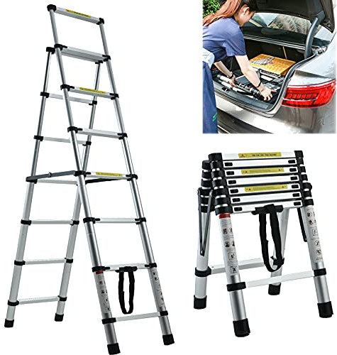 7 Step Ladder Folding Telescopic Stepladder Stool Anti-Slip Rubber Feet 330lbs Capacity Aluminum Stepladder with Wide Pedal for Household Office