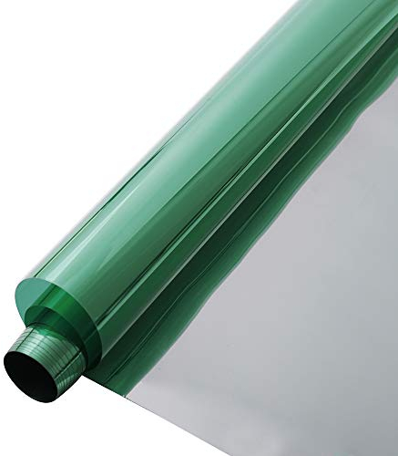 HOHOFILM 45cmx200cm One Way Mirror Window Films Daytime Privacy Reflective Window Tint Self-Adhesive Sun Blocking Heat Control Anti UV for Home,Buildings(Green Silver)