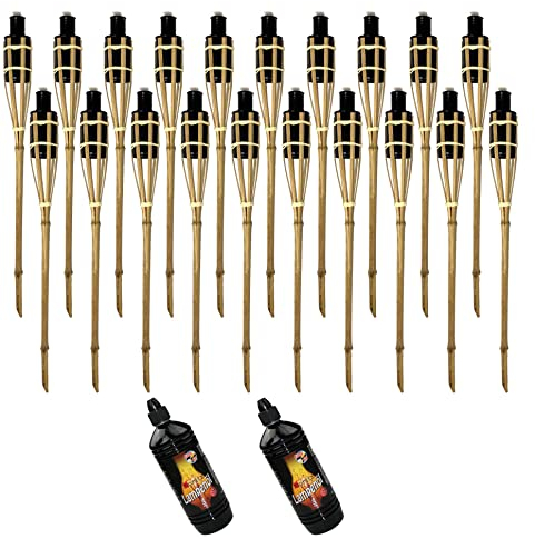 Moritz 20x Bambusfackeln Fackel 90 cm Standard Natur + 2X 1000ml Lampenöl Gartenfackel Ölfackeln Garten Deko Öllampe Wegleuchte
