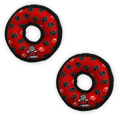 TUFFY - World's Tuffest Soft Dog Toy - Ultimate Ring -Squeakers - Multiple Layers. Made Durable, Strong & Tough. Interactive Play(Tug, Toss & Fetch). Machine Washable & Floats (Junior 2 Pack, Red Paw)