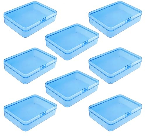 Goodma Kunststoffboxen, Blau, 115 x 85 x 28 mm, 8 Stück | Rechteckig, Leere Aufbewahrungsbehälter, Mit Klappdeckel, Für kleine Gegenstände und Bastelprojekte